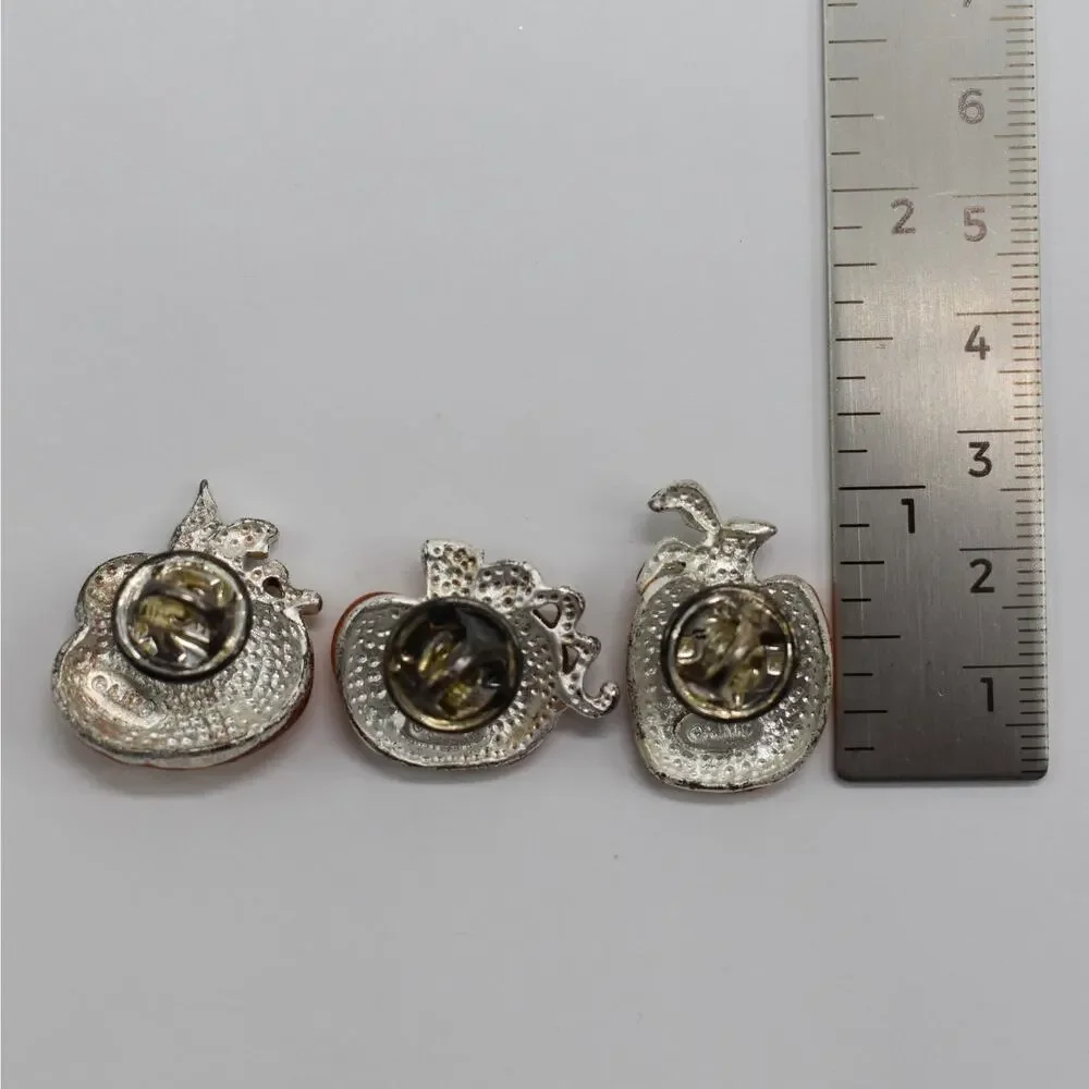 Vintage AJMC Halloween Lot Pumpkin Brooch Pin Enamel Autumn Fall Costume Jewelry